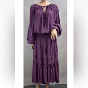 Ramy Brook Deep Purple Smocked Midi Dress